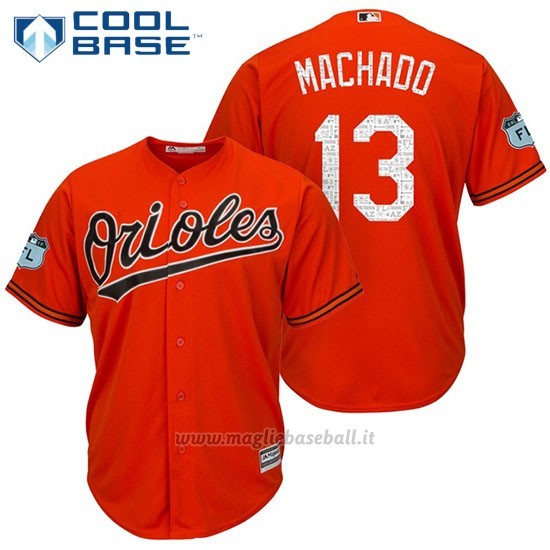 Maglia Baseball Uomo Baltimore Orioles 13 Manny Machado Arancione 2017 Allenamento Primaverile Cool Base Giocatore